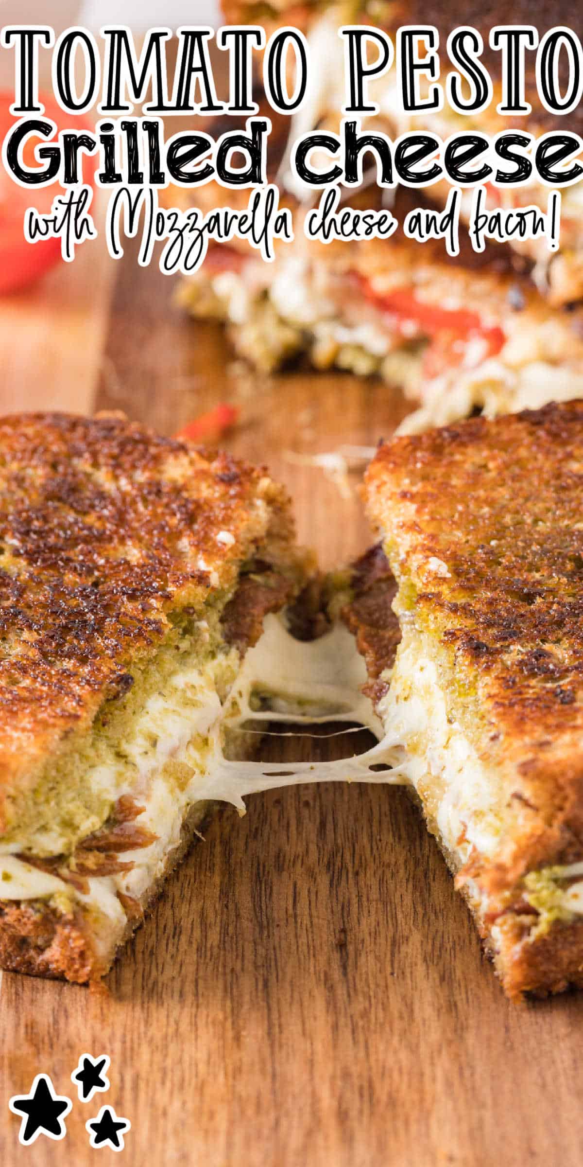 Pesto Grilled Cheese Sandwich Recipe with Mozzarella and Bacon
