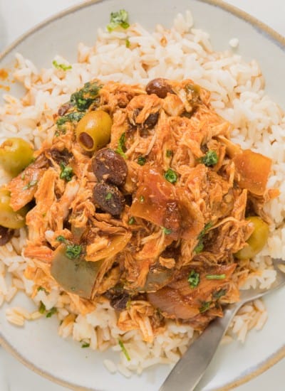 close up photo of Slow Cooker Cuban Style Chicken Fricassee