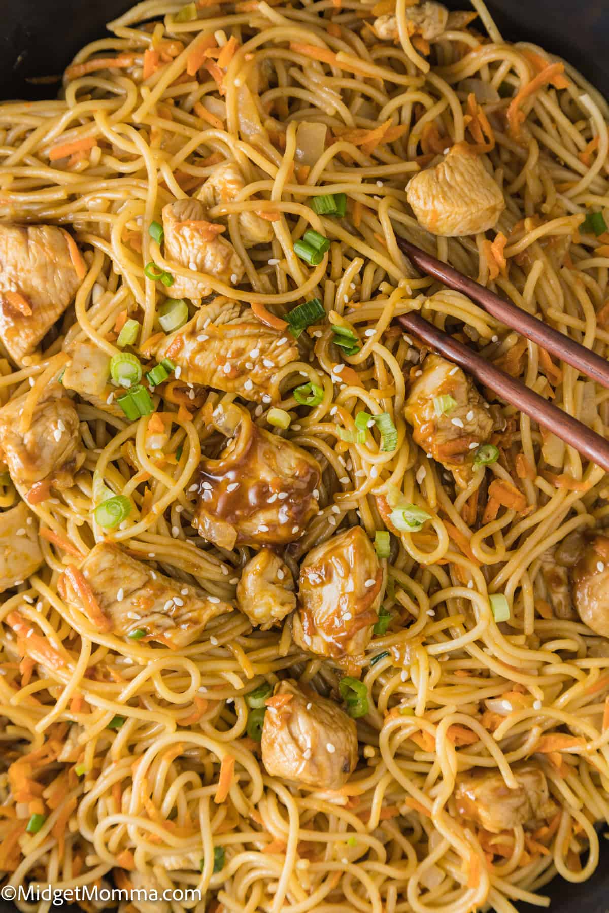 Close up photo of peanut noodles