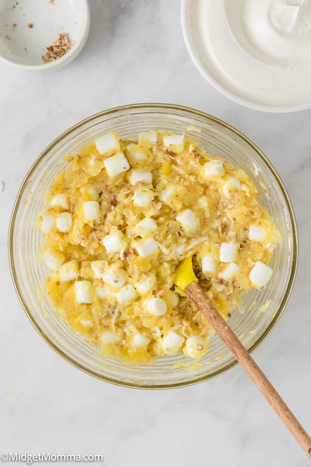Pineapple fluff recipe ingredients mixed in a bowl