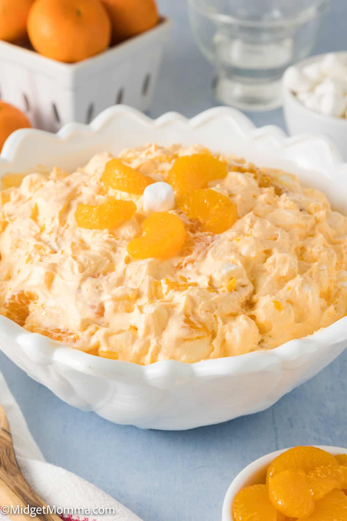 large serving bowl of The Best Mandarin Orange Fluff Salad Recipe