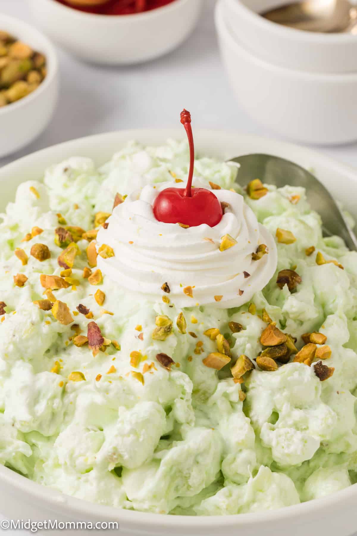 large serving bowl of Watergate Salad Recipe (Pistachio Fluff Salad)