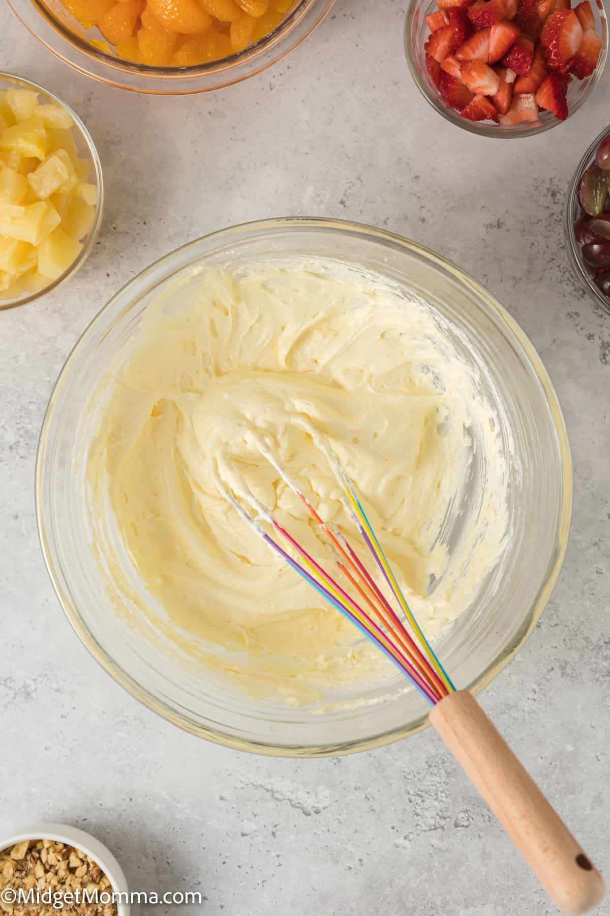 cool whip and vanilla pudding mixed in a large bowl