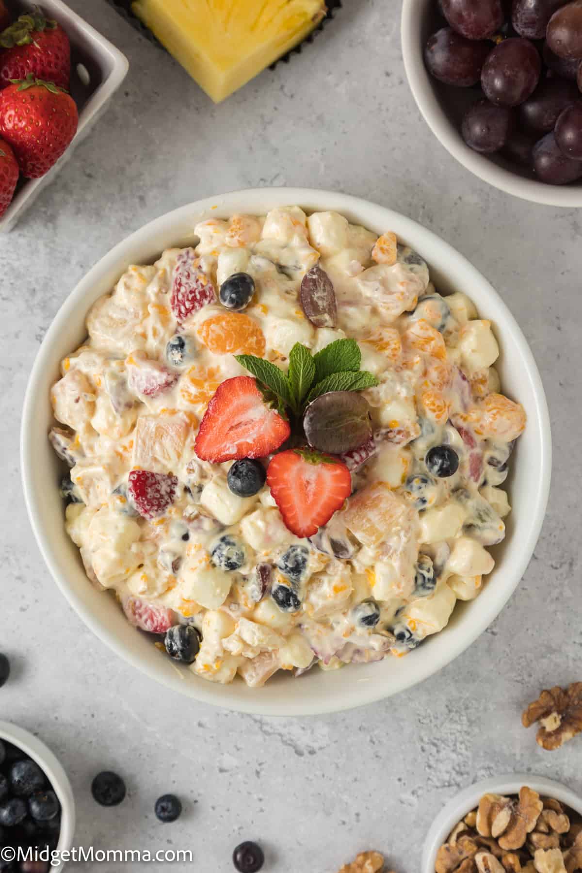 overhead photo of a bowl of Vanilla Pudding Fruit Salad 