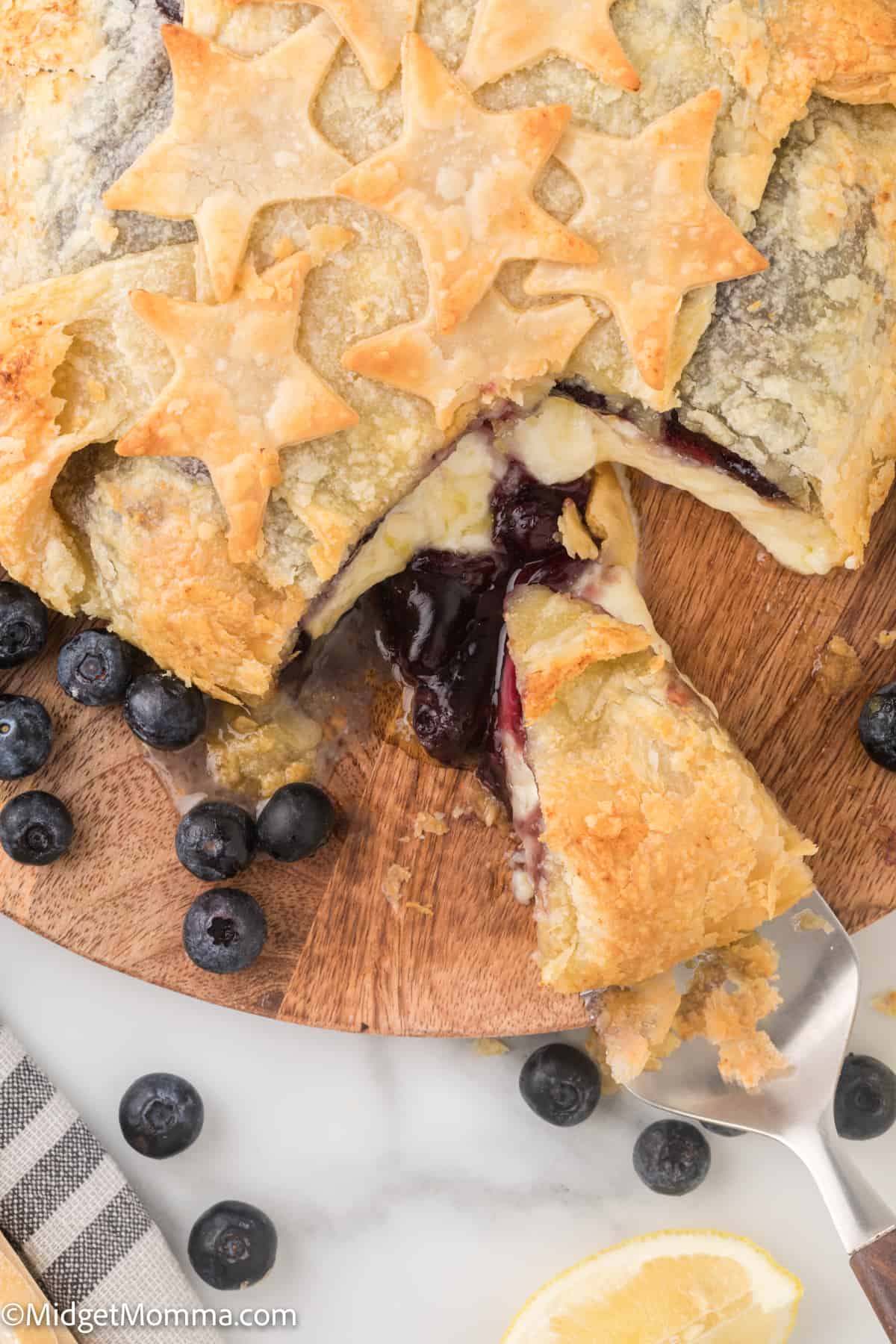overhead photo of Baked Brie in Puff Pastry with Blueberry Pie Filling