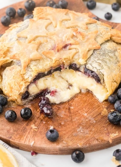 Baked Brie in Puff Pastry with Blueberry Pie Filling