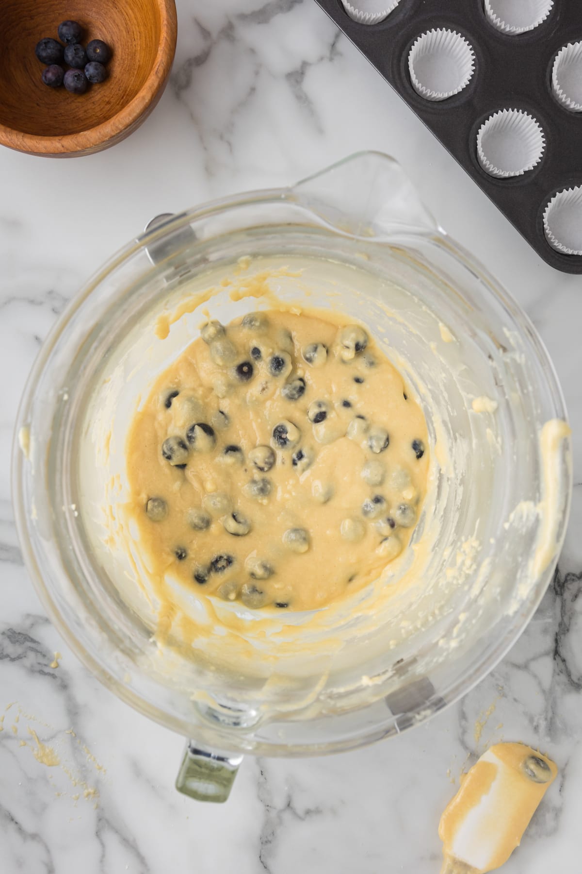 mini blueberry muffin batter in a bowl