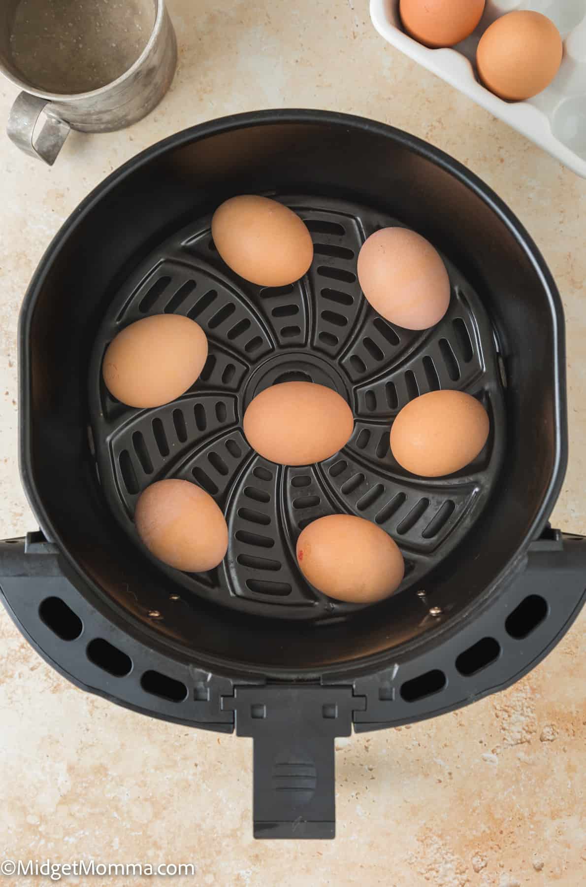 raw eggs in air fryer basket