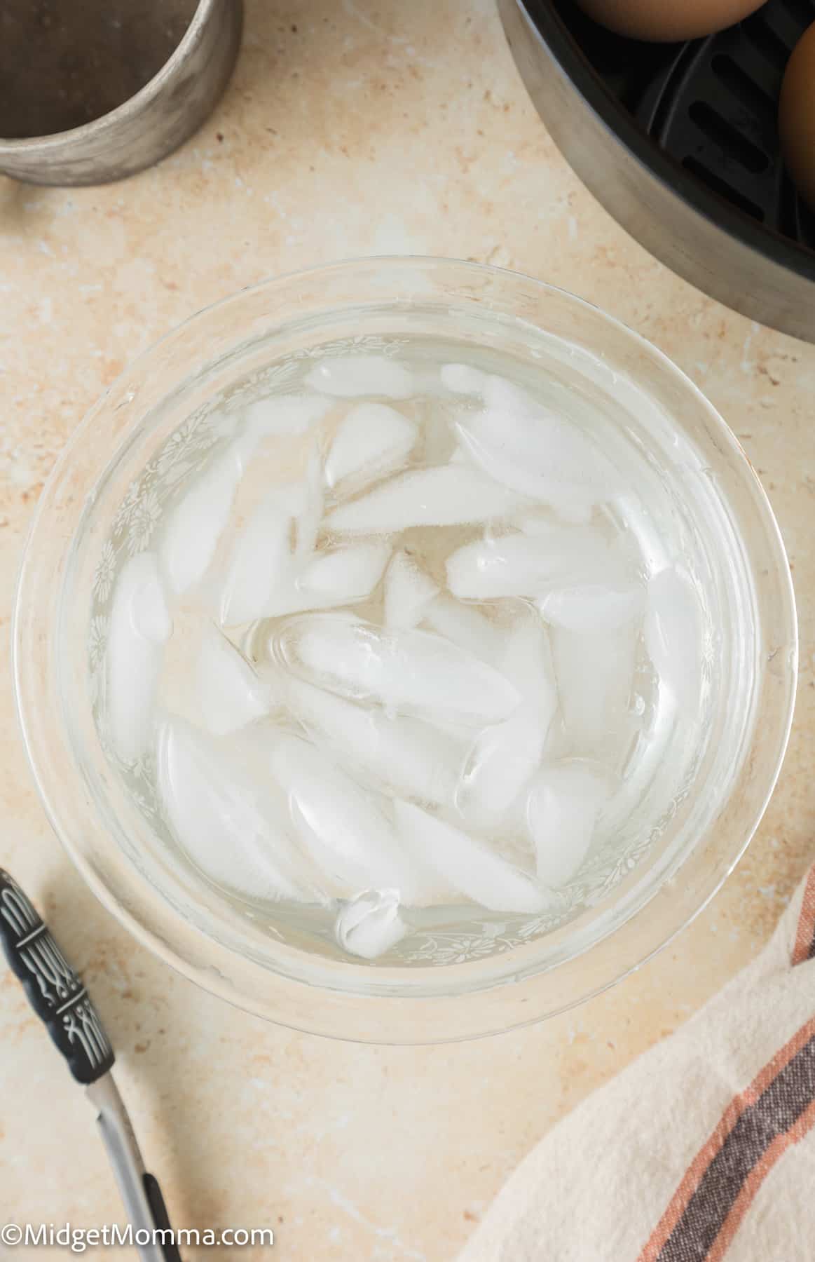 bowl with ice and water for air fryer eggs