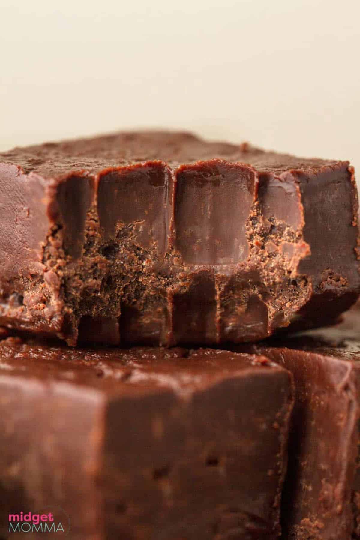 front view of Easy Chocolate Fudge stacked 