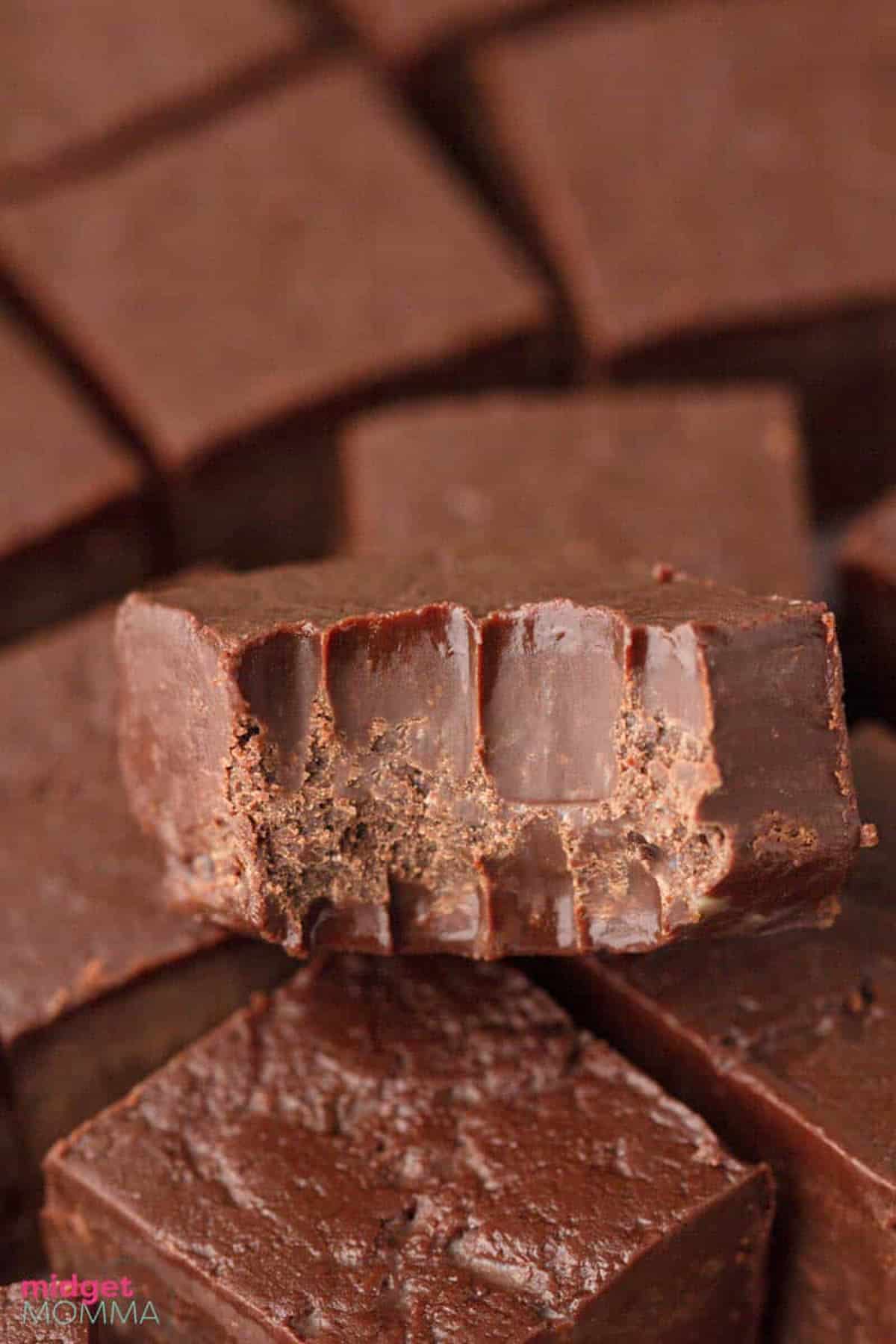 close up photo of a piece of Easy chocolate fudge