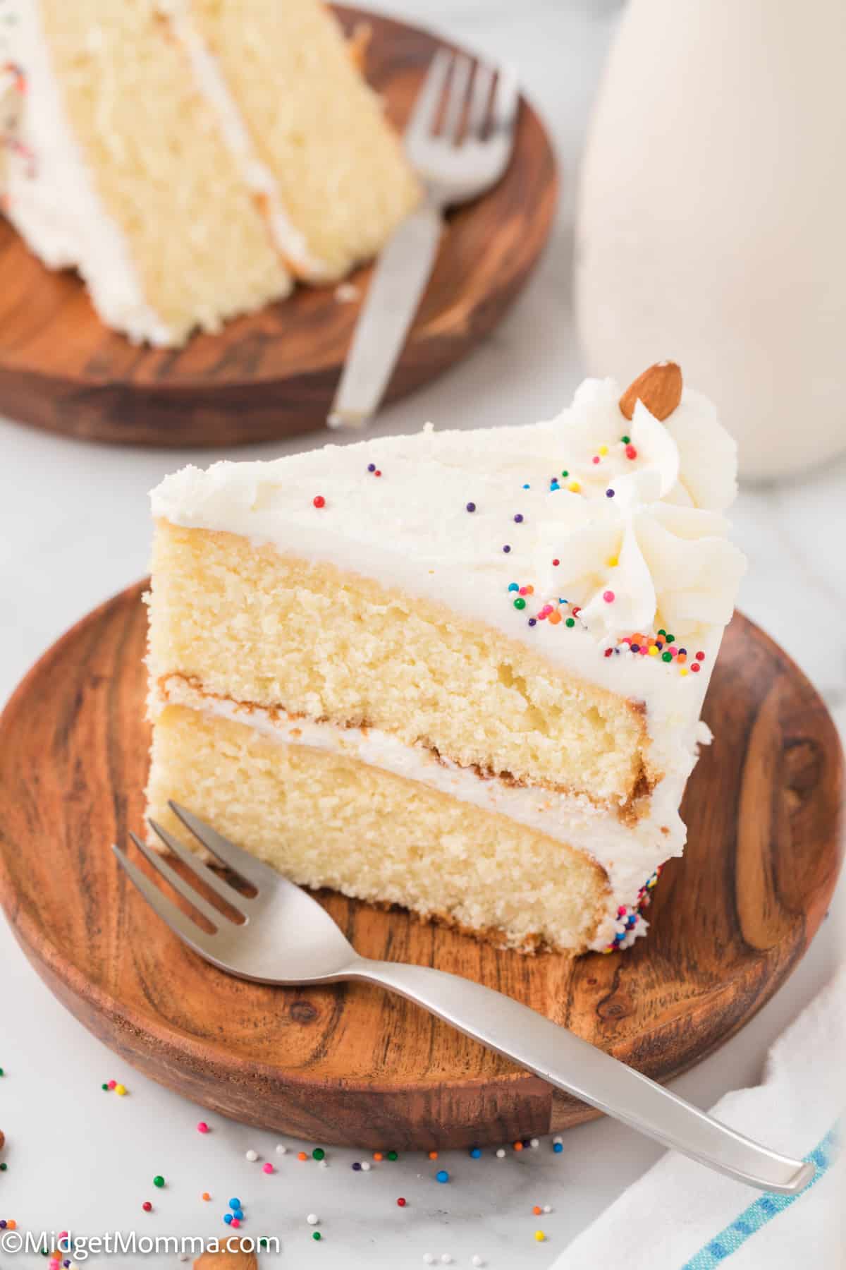 slice of homemade vanilla cake on a plate 