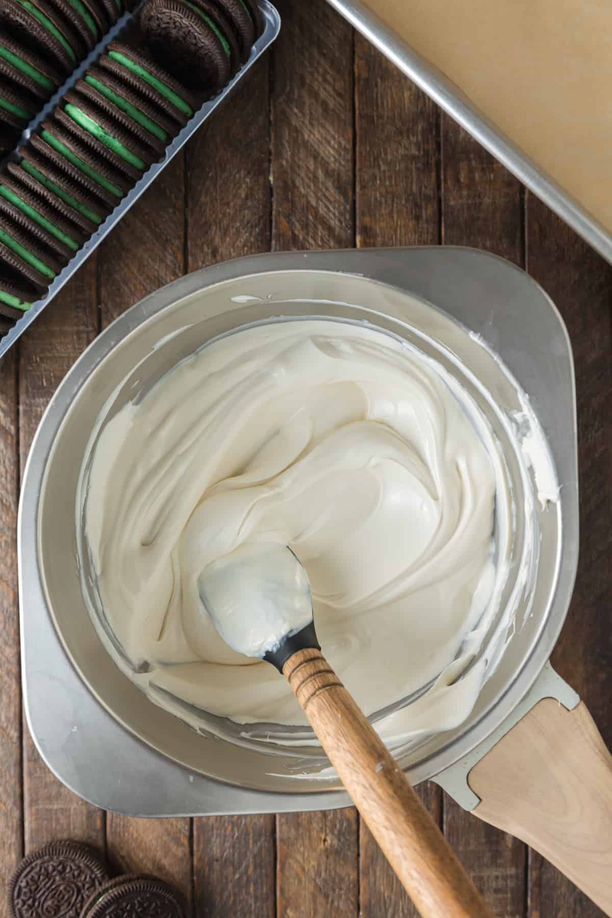white chocolate melted in a bowl