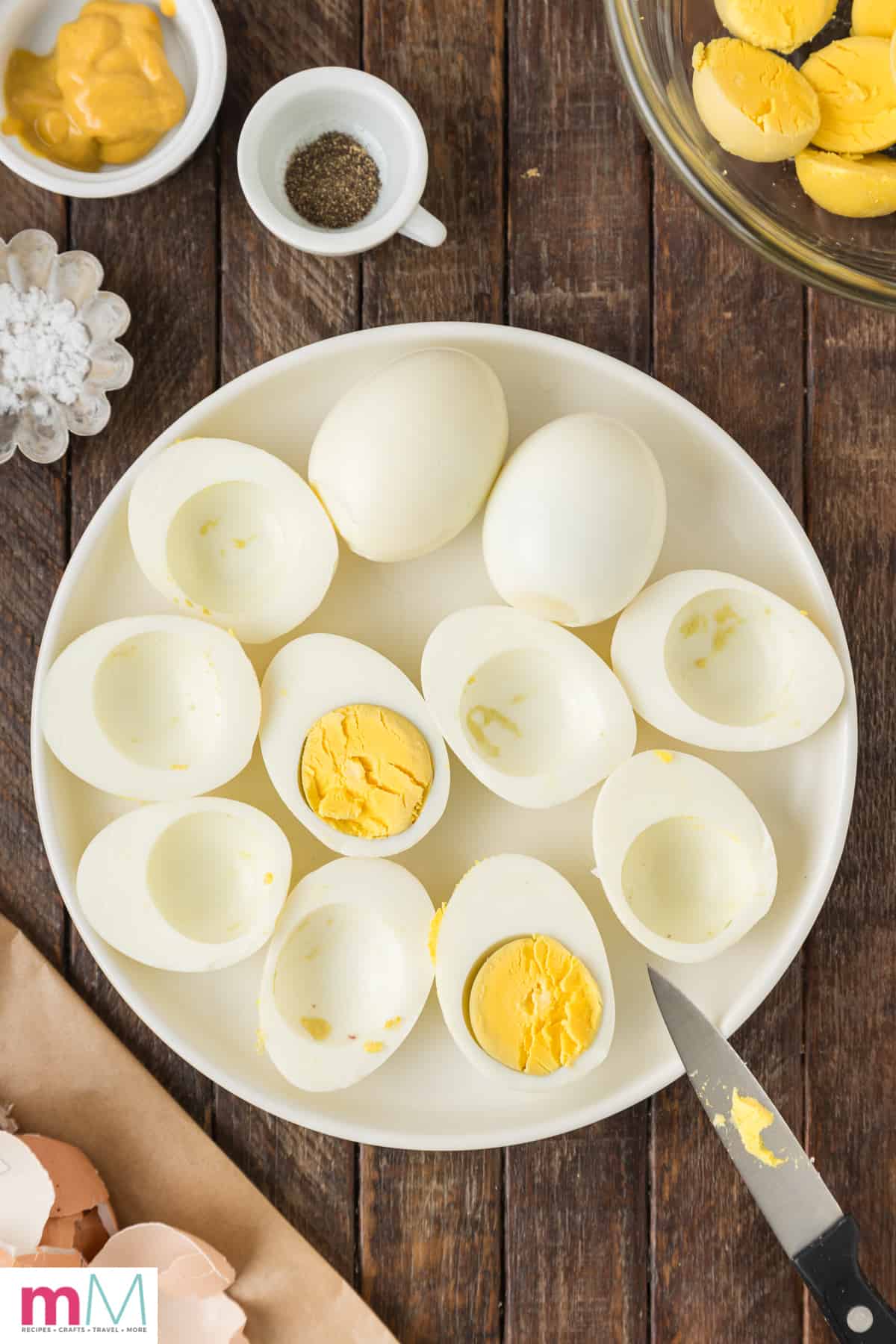 hardboiled eggs cut in half