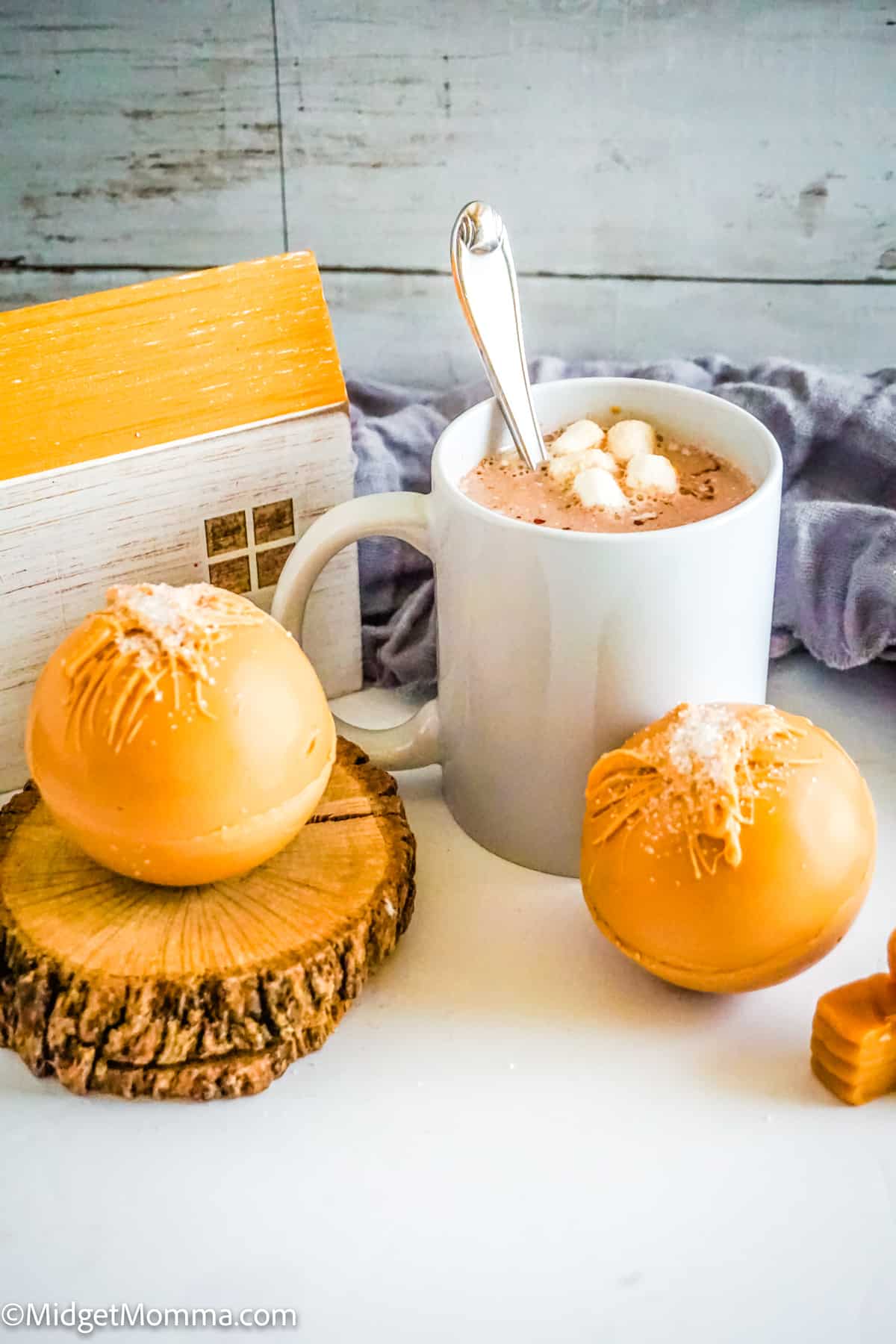 Delicious homemade salted caramel hot chocolate bomb with sea salt