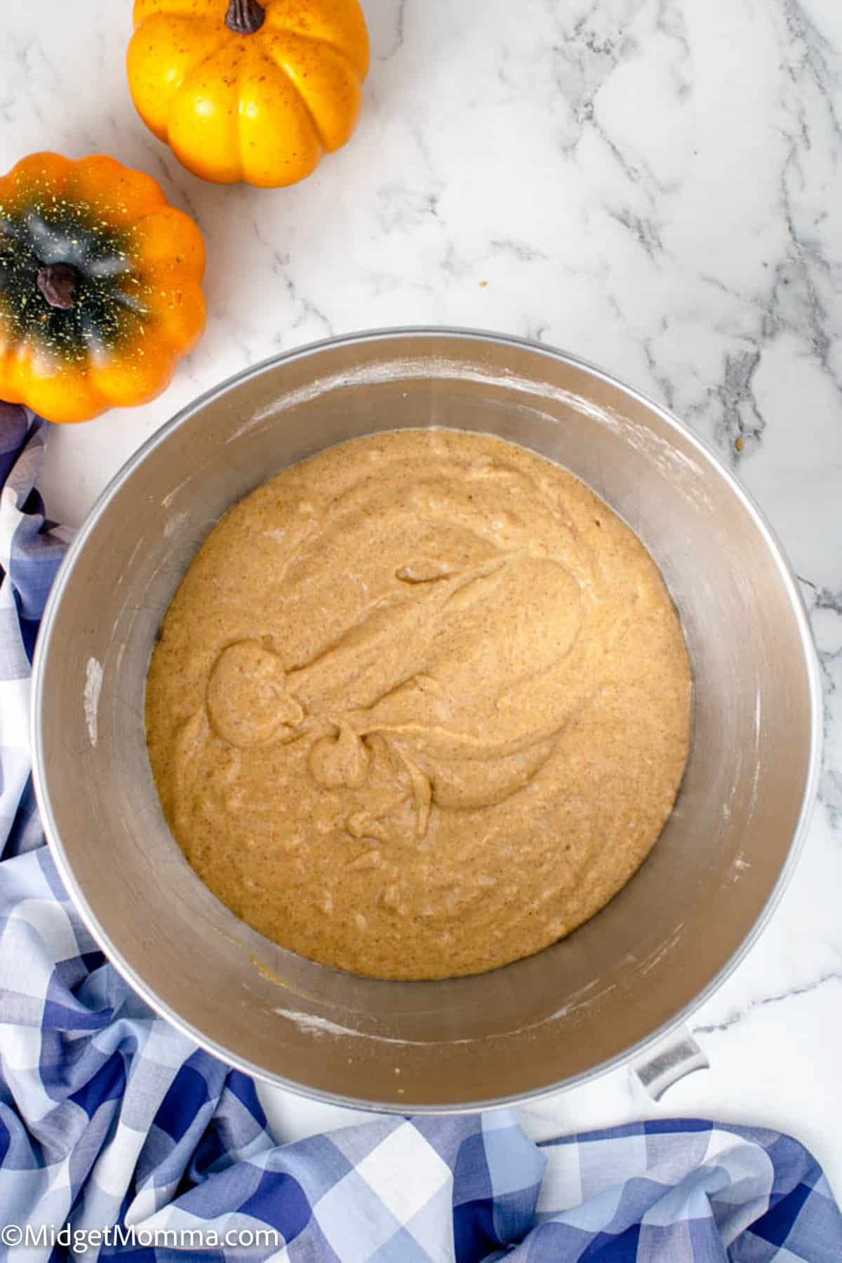 Pumpkin Pancakes Recipe batter in a mixing bowl