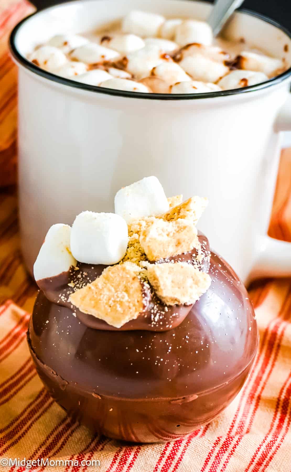 Close up photo of a smores hot chocolate bomb