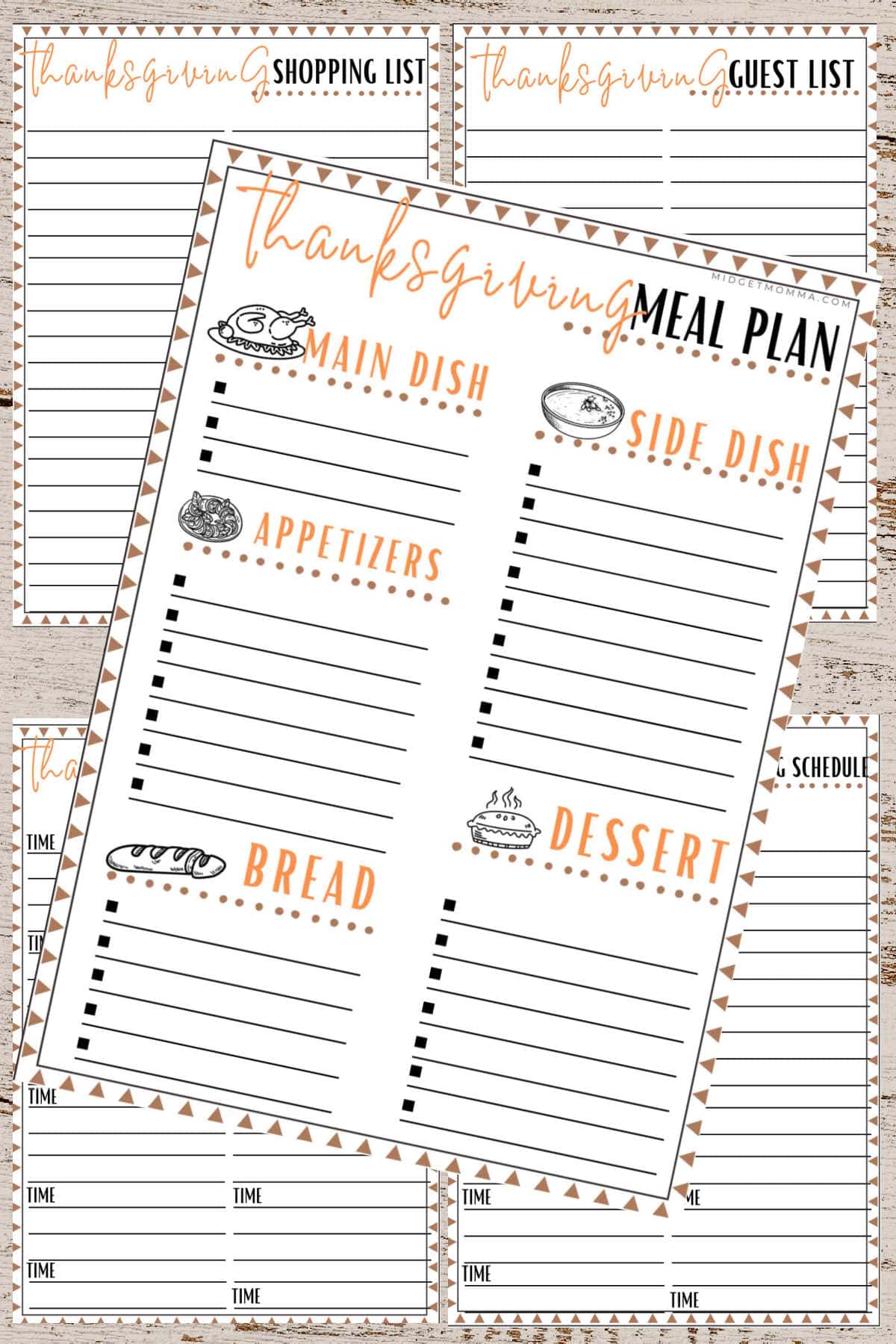 Thanksgiving meal plan printables.