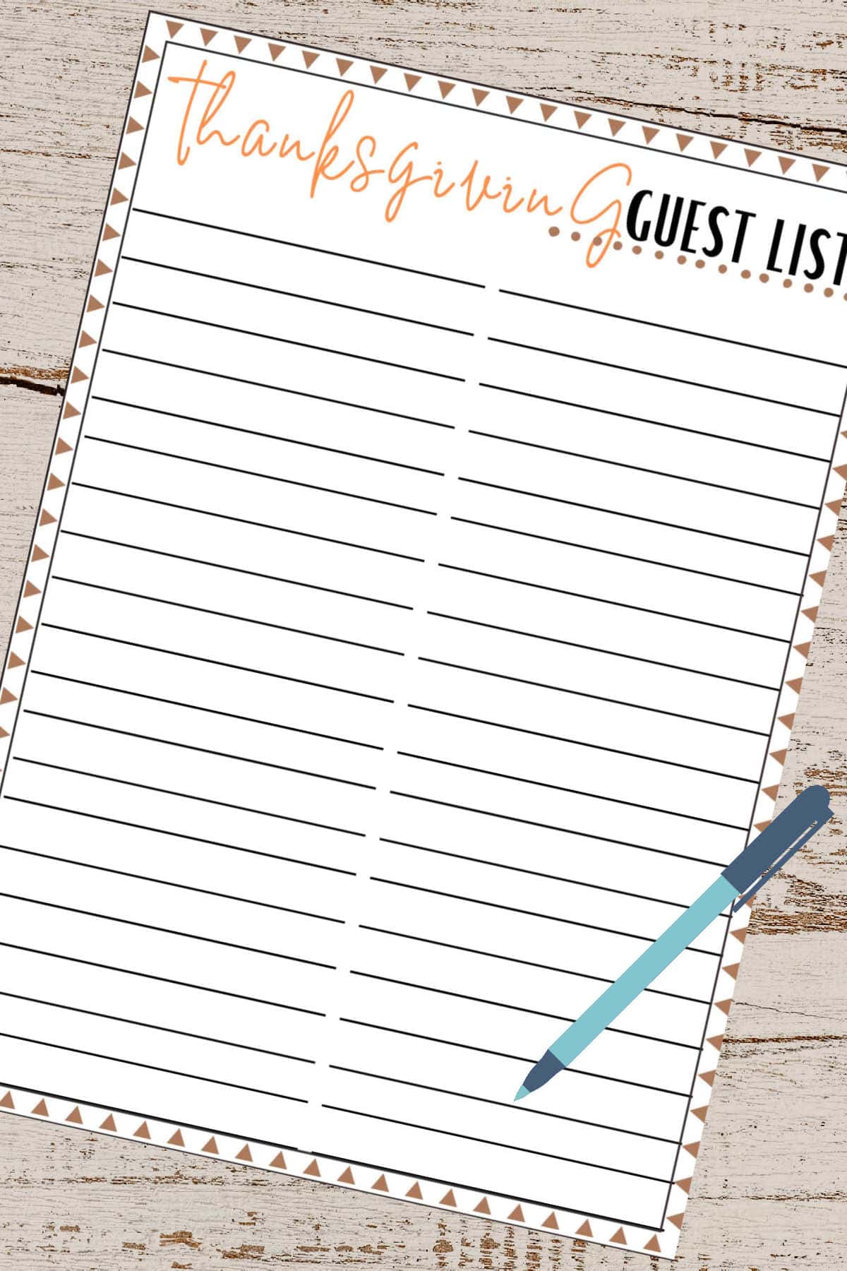 Thanksgiving guest list printable.