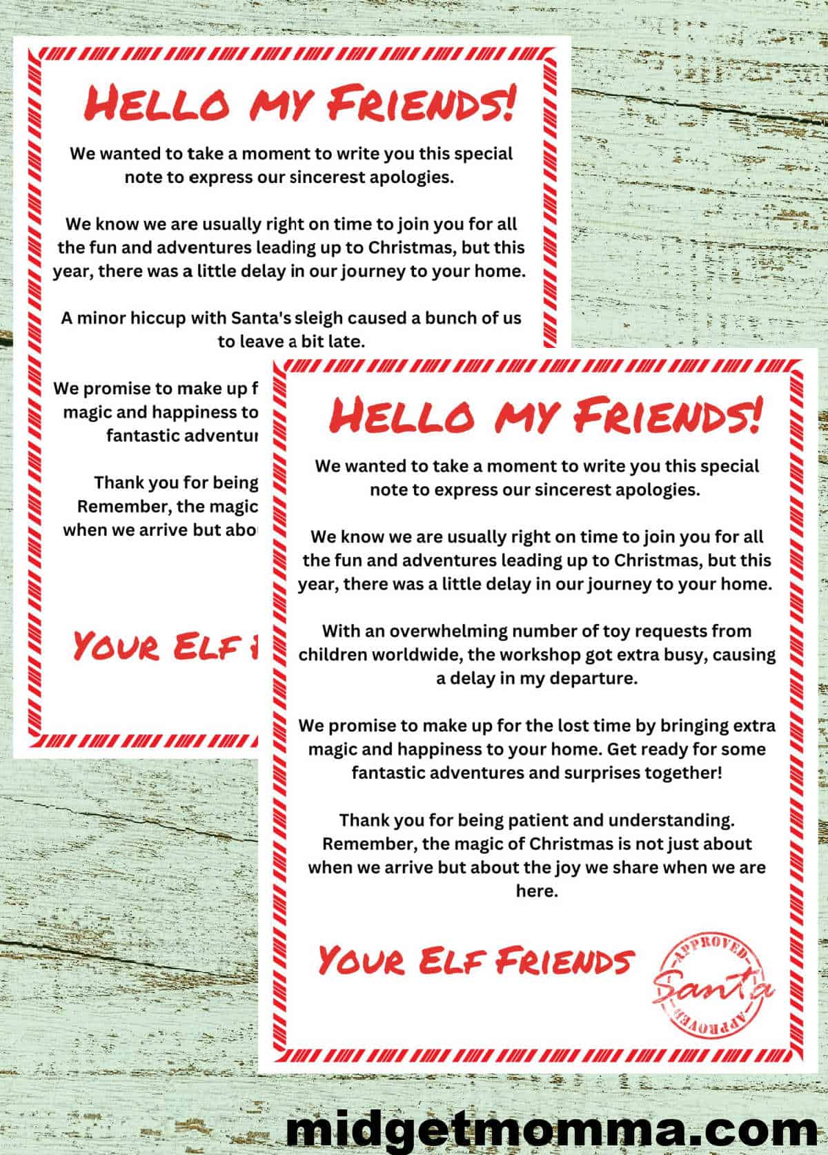 Elf on the Shelf Late Arrival Letters printables