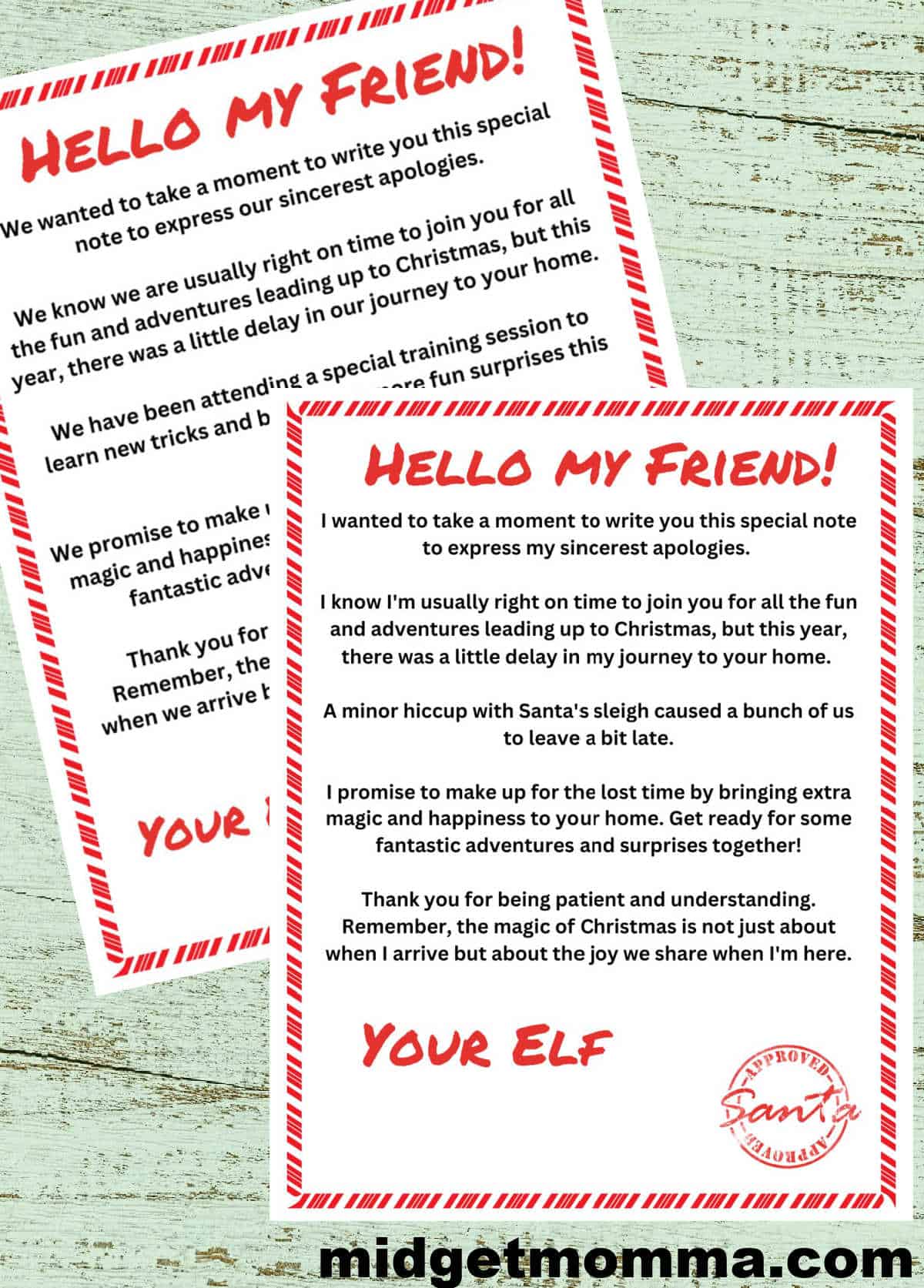 Elf on the Shelf Late Arrival Letters printables