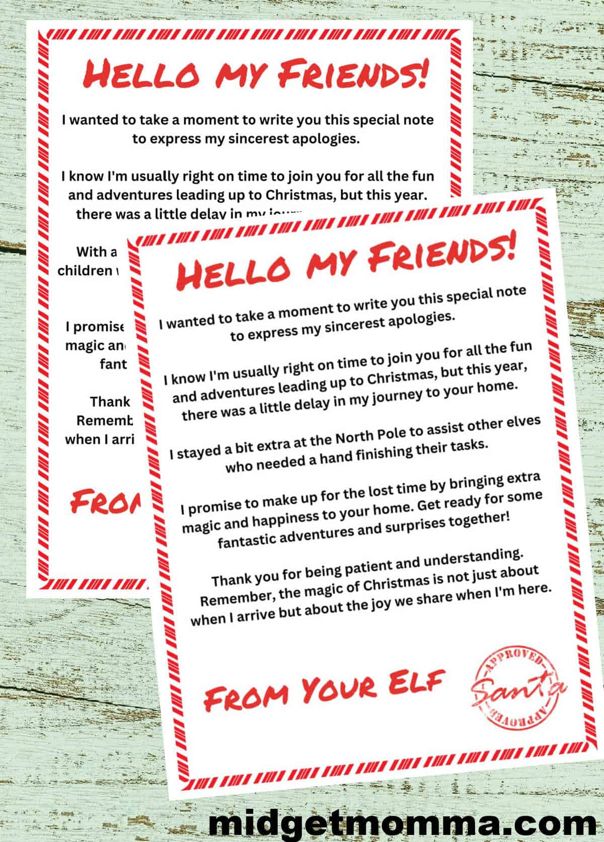 Elf on the Shelf Late Arrival Letters printables