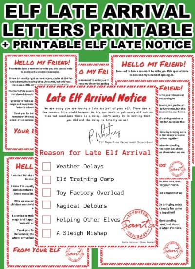 Elf on the Shelf Late Arrival Letters