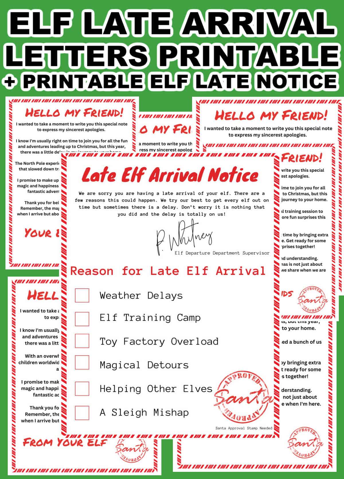 Elf on the Shelf Late Arrival Letters