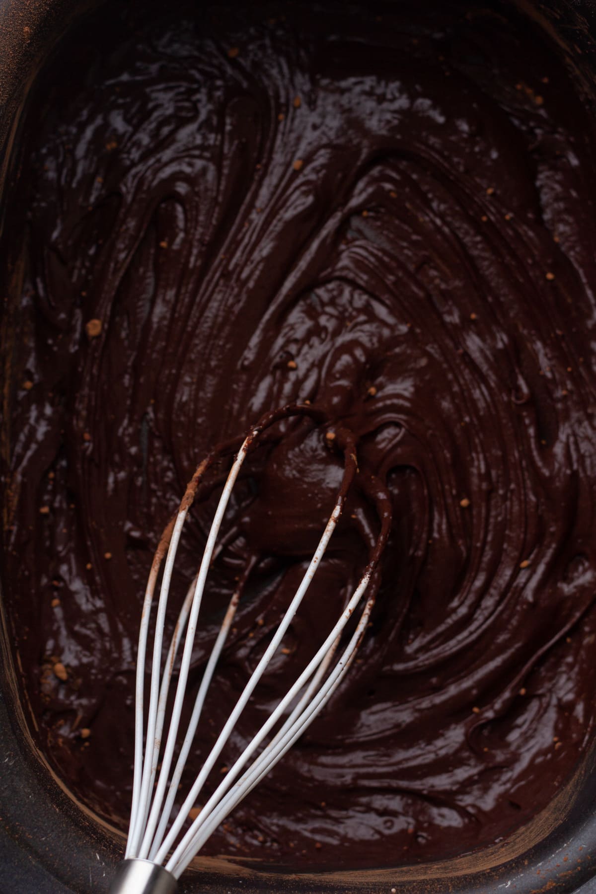 crock pot hot chocolate ingredients mixed together in the crockpot 