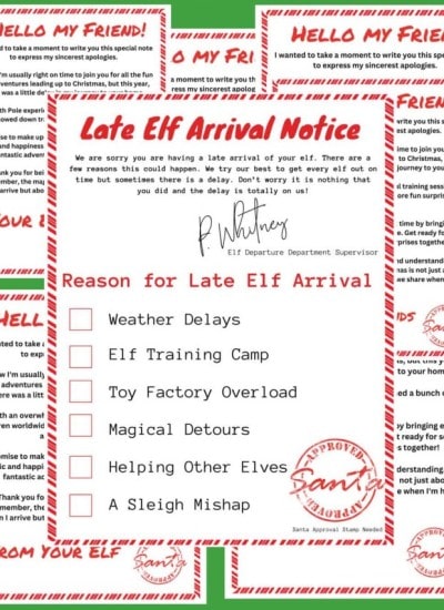 Elf on the Shelf Late Arrival Letters