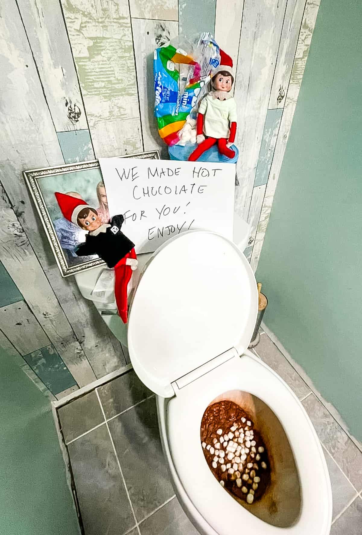 toilet bowl hot chocolate elf on the shelf idea